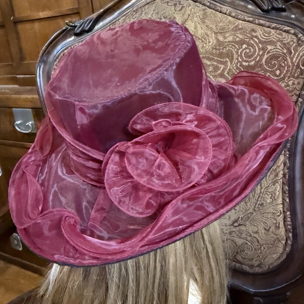 Miss Cynthia Women’s Sheer Burgundy Organza Kentucky Derby Fascinator Church Hat